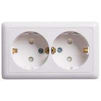 Розетка двойная 2К+З Systeme Electric Хит 16A 250V со шторками белая RA16-239-B