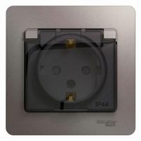 Розетка 2К+З Systeme Electric Glossa 16A 250V со шторками и крышкой платина GSL001248