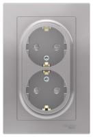 Розетка двойная 2К+З Systeme Electric AtlasDesign 16A 250V со шторками алюминий ATN000326