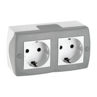 Розетка 2К+З двойная Mono Electric Octans IP20 16A 250V винтовое подключение бело-серый 104-020007-120
