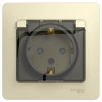 Розетка 2К+З Systeme Electric Glossa 16A 250V со шторками и крышкой бежевая GSL000248