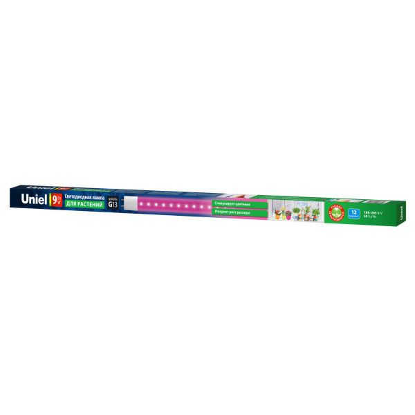 Лампа светодиодная для растений Uniel G13 9W прозрачная LED-T8-9W/SPSB/G13/CL PLP30WH UL-00006697