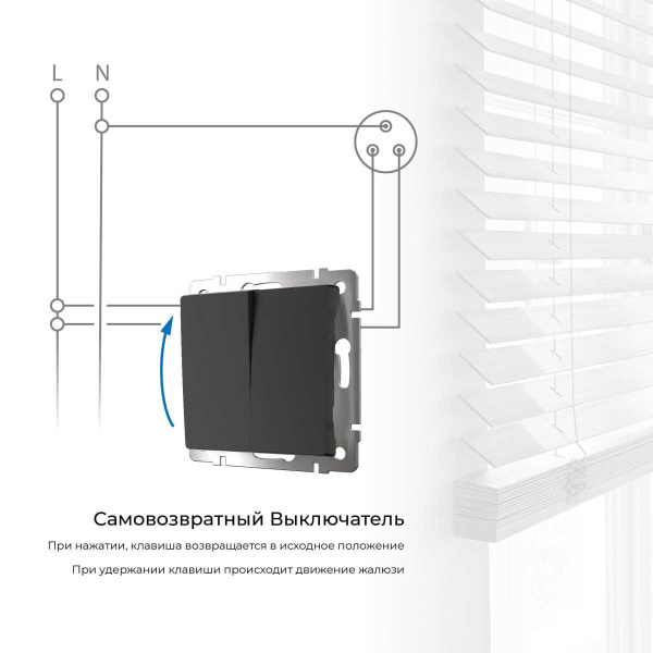 Выключатель двухклавишный с самовозвратом Werkel черный матовый W1122408 4690389192340