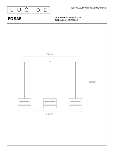Подвесной светильник Lucide Rosas 21433/03/30